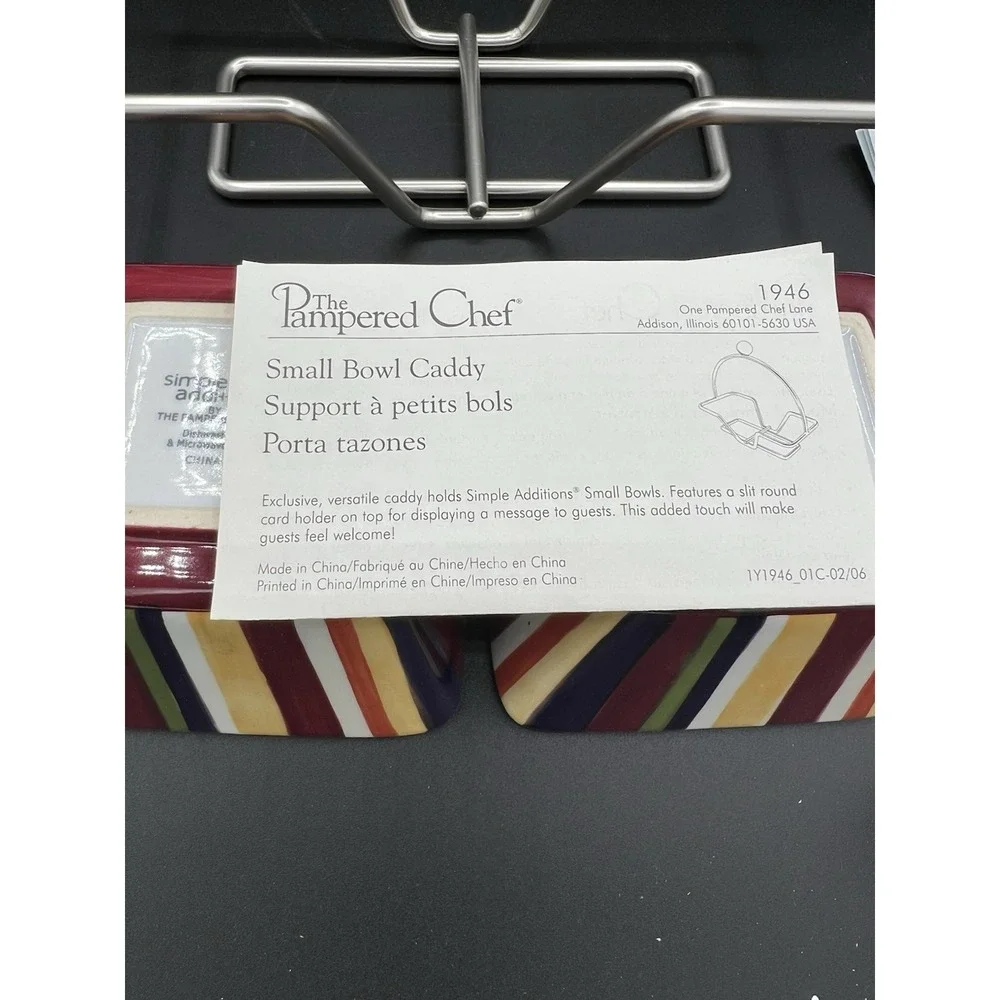 🍽️Pampered Chef Simple‎ Additions Small Bowl Caddy w/ 2 Striped Bowls – NIB